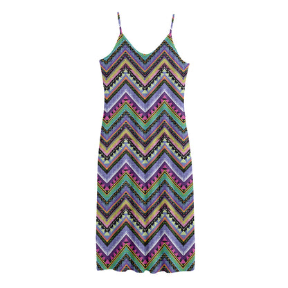 Tribal Aztec Hippie Pattern Print Jersey Midi Cami Dress
