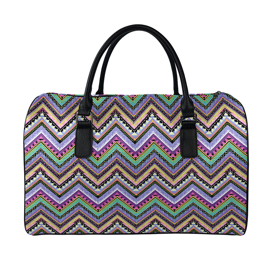 Tribal Aztec Hippie Pattern Print Leather Duffle Bag
