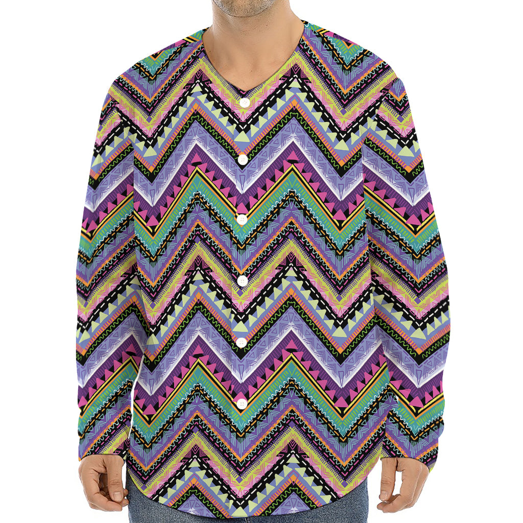 Tribal Aztec Hippie Pattern Print Long Sleeve Baseball Jersey