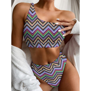 Tribal Aztec Hippie Pattern Print One Shoulder Bikini Top