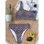 Tribal Aztec Hippie Pattern Print One Shoulder Bikini Top