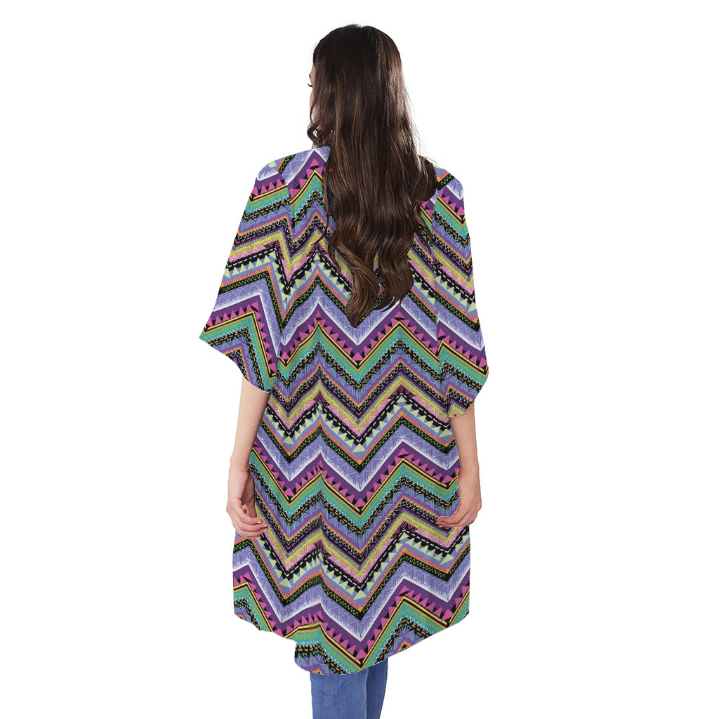 Tribal Aztec Hippie Pattern Print Open Front Beach Cover Up