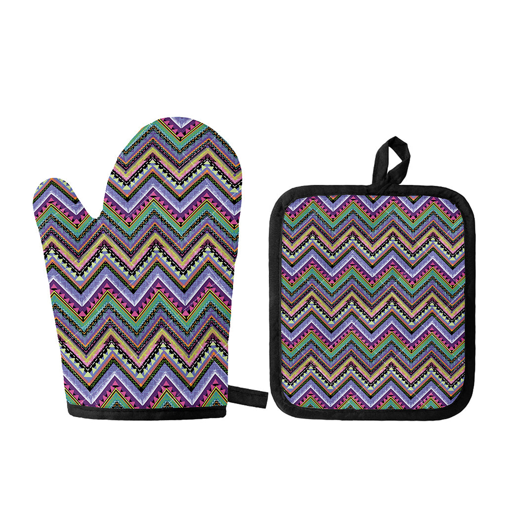 Tribal Aztec Hippie Pattern Print Oven Mitt And Pot Holder Set