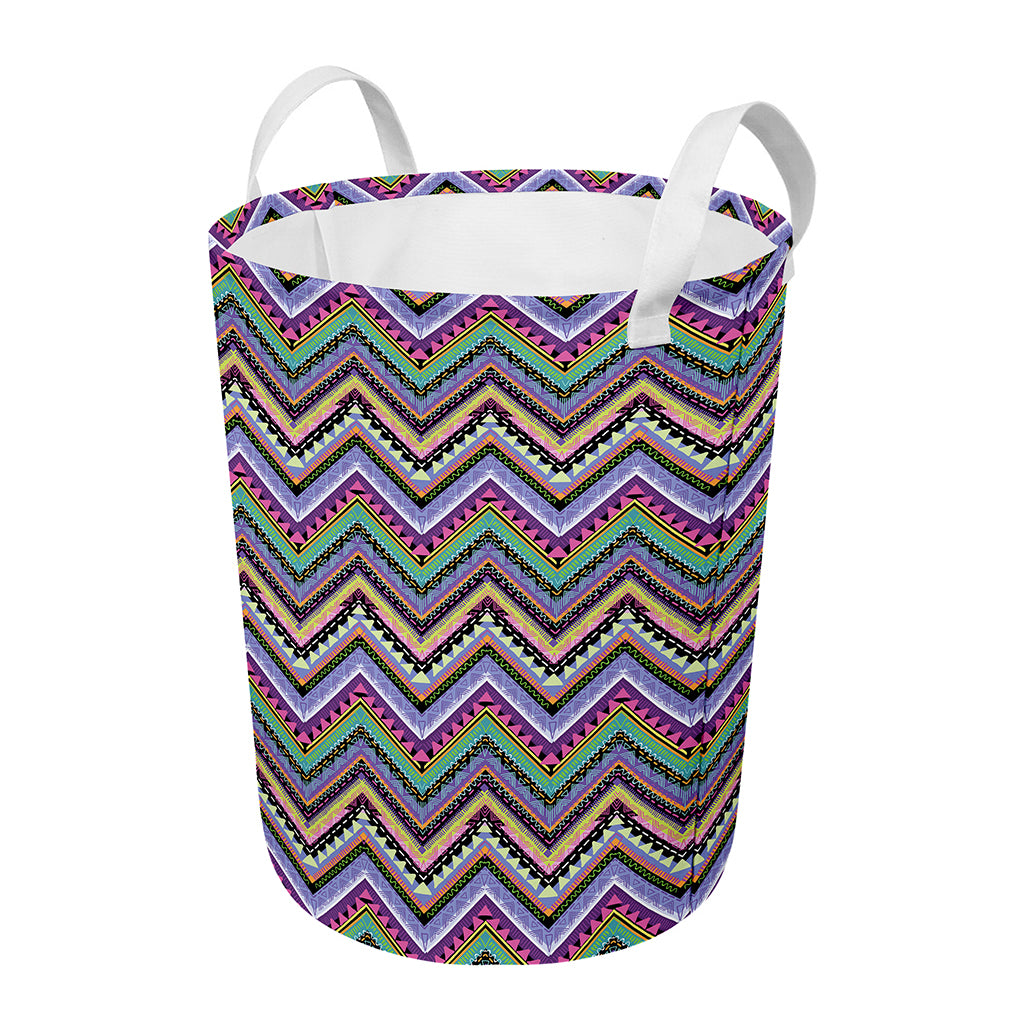 Tribal Aztec Hippie Pattern Print Round Laundry Basket