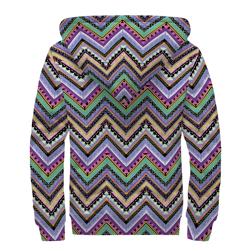 Tribal Aztec Hippie Pattern Print Sherpa Lined Zip Up Hoodie