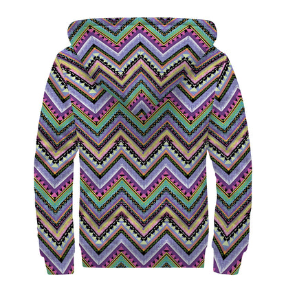 Tribal Aztec Hippie Pattern Print Sherpa Lined Zip Up Hoodie