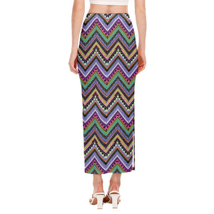 Tribal Aztec Hippie Pattern Print Side Slit Maxi Skirt