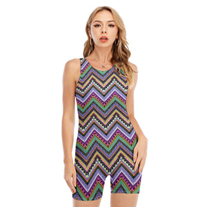 Tribal Aztec Hippie Pattern Print Sleeveless One Piece Swimsuit