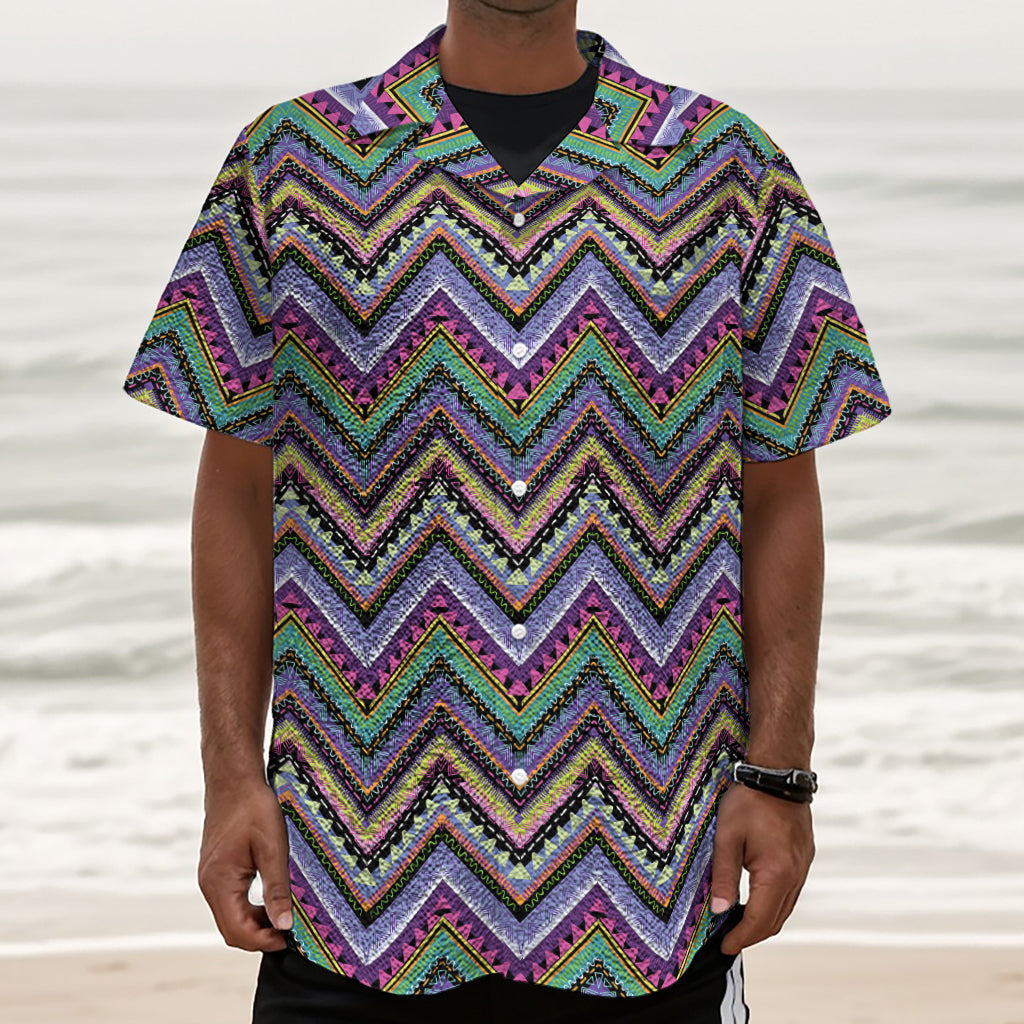 Tribal Aztec Hippie Pattern Print Textured Short Sleeve Shirt