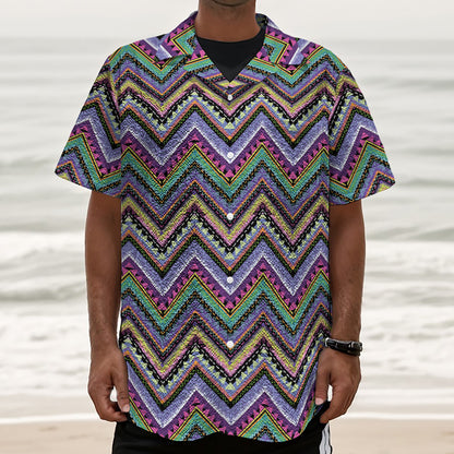 Tribal Aztec Hippie Pattern Print Textured Short Sleeve Shirt