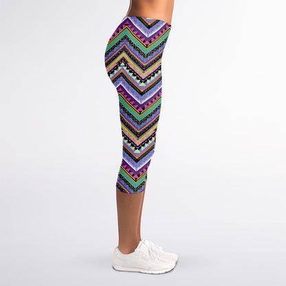 Tribal Aztec Hippie Pattern Print Women's Capri Leggings