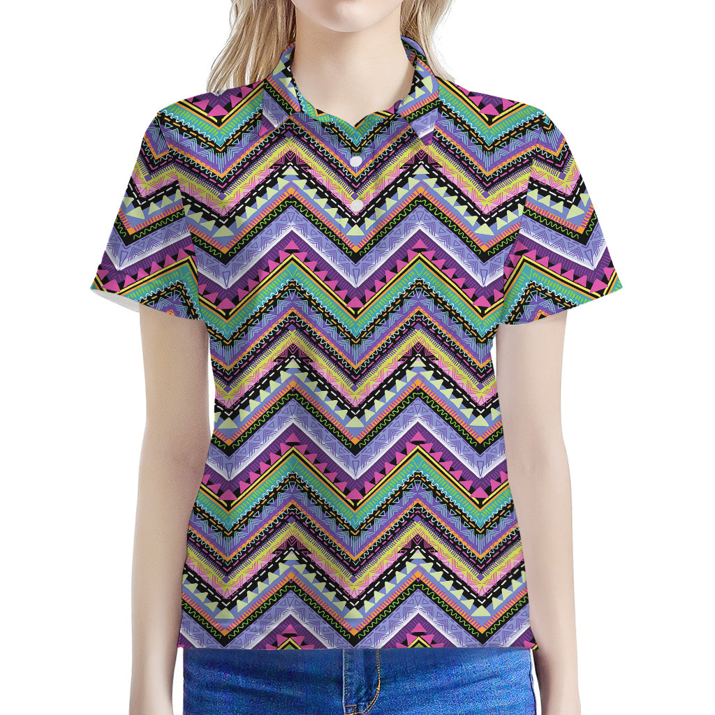 Tribal Aztec Hippie Pattern Print Women's Polo Shirt
