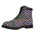 Tribal Aztec Hippie Pattern Print Padded Collar Lace Up Boots