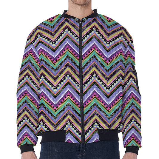 Tribal Aztec Hippie Pattern Print Zip Sleeve Bomber Jacket