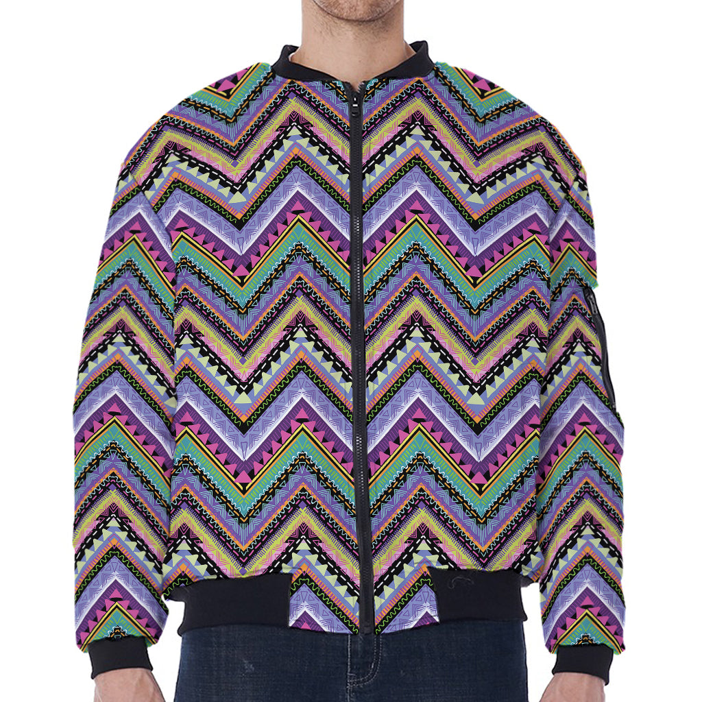 Tribal Aztec Hippie Pattern Print Zip Sleeve Bomber Jacket