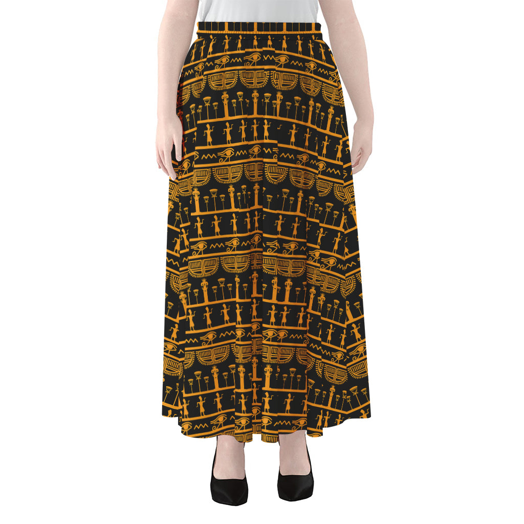 Tribal Egypt Pattern Print Chiffon Maxi Skirt