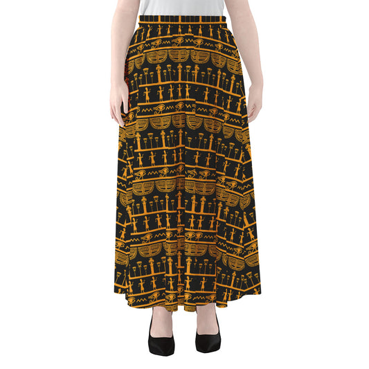 Tribal Egypt Pattern Print Chiffon Maxi Skirt