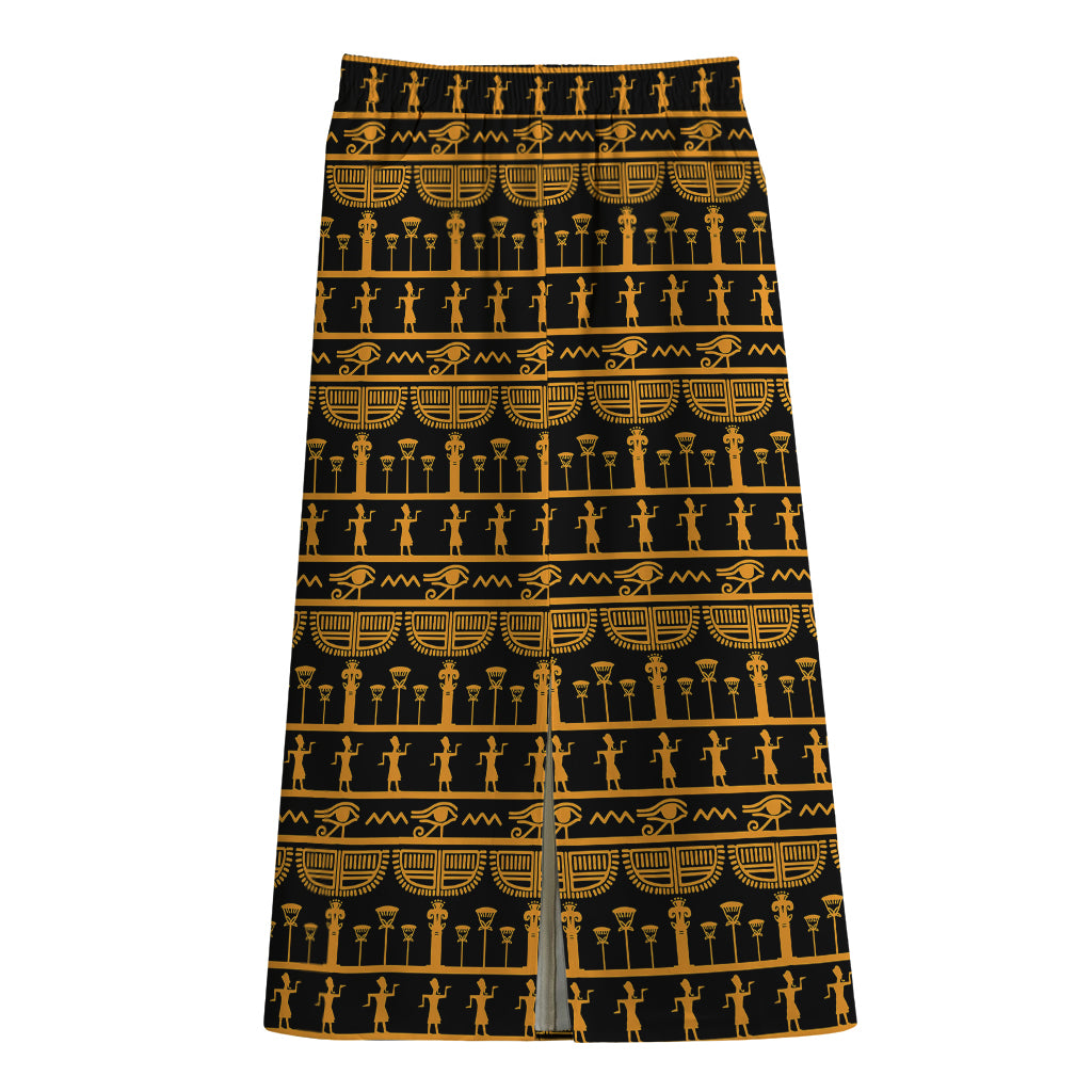 Tribal Egypt Pattern Print Cotton Front Slit Maxi Skirt