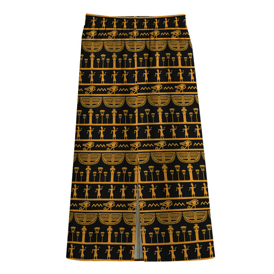 Tribal Egypt Pattern Print Cotton Front Slit Maxi Skirt