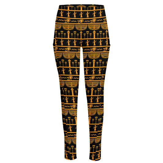 Tribal Egypt Pattern Print High-Waisted Pocket Leggings