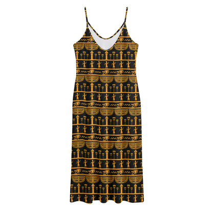 Tribal Egypt Pattern Print Jersey Midi Cami Dress