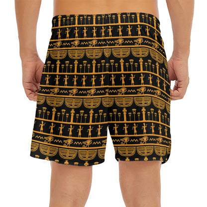 Tribal Egypt Pattern Print Men's Split Running Shorts