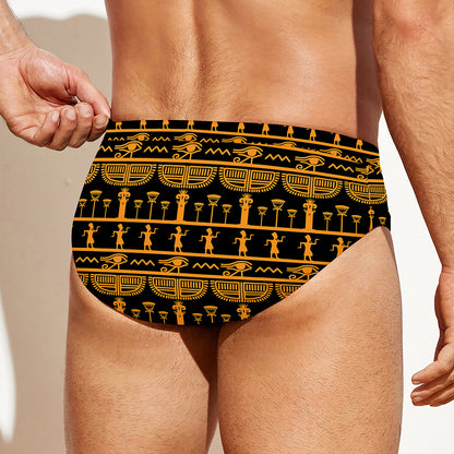 Tribal Egypt Pattern Print Men's Swim Briefs