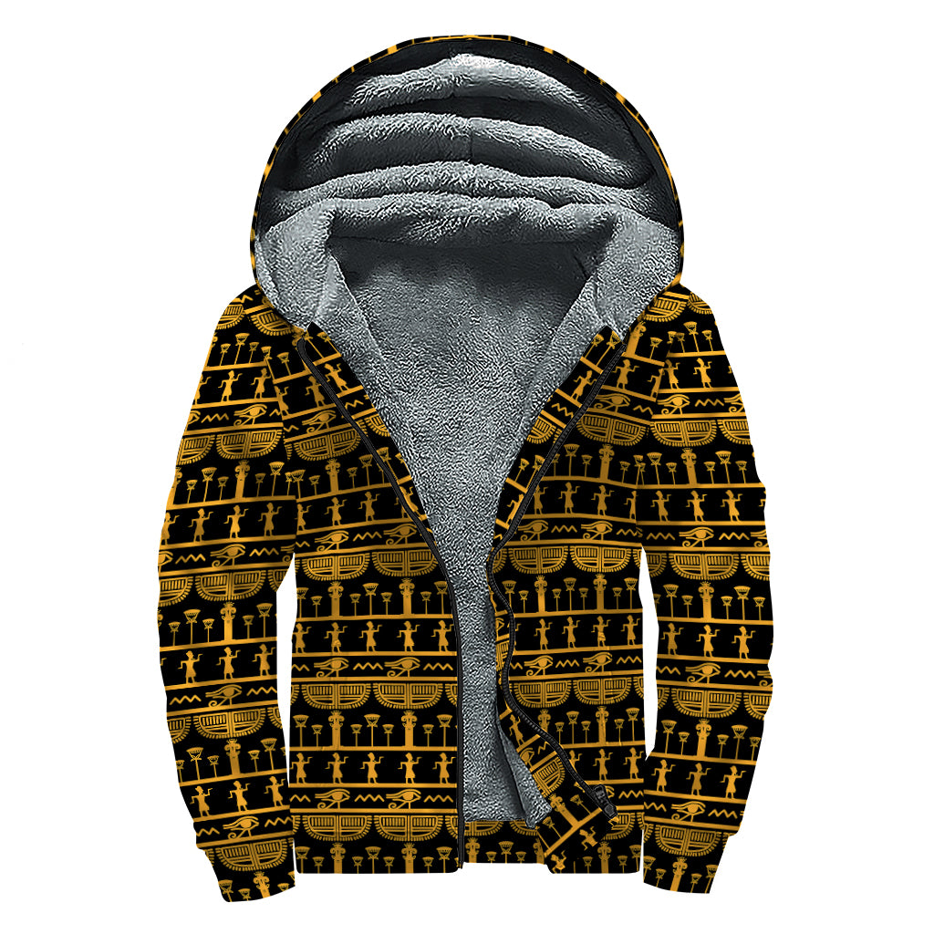 Tribal Egypt Pattern Print Sherpa Lined Zip Up Hoodie