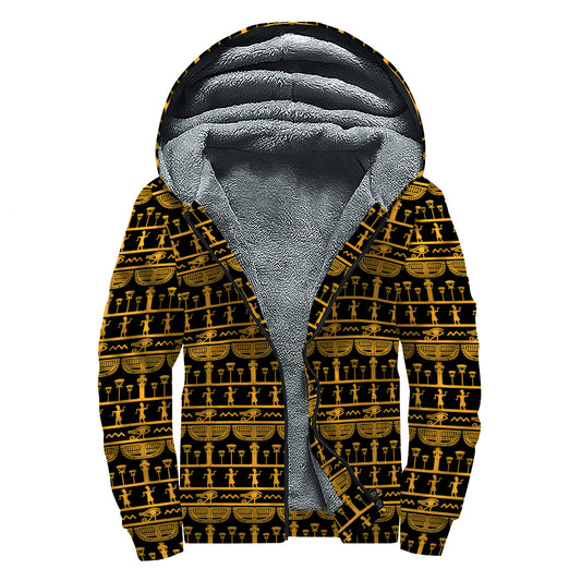 Tribal Egypt Pattern Print Sherpa Lined Zip Up Hoodie
