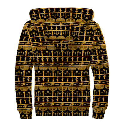 Tribal Egypt Pattern Print Sherpa Lined Zip Up Hoodie