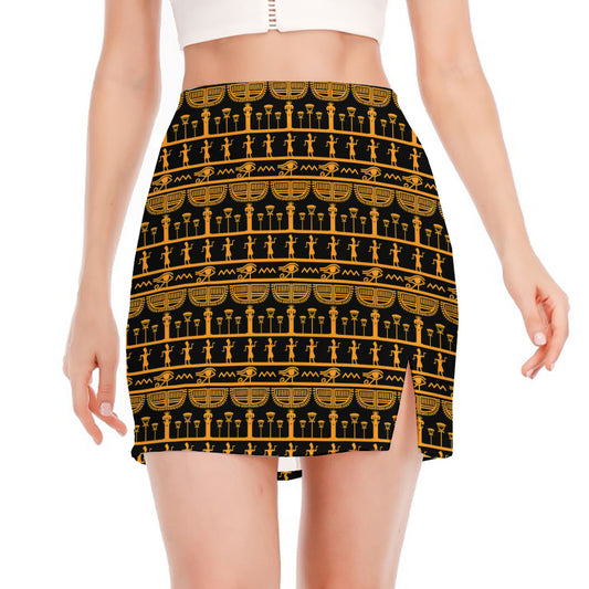 Tribal Egypt Pattern Print Side Slit Mini Skirt