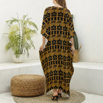Tribal Egypt Pattern Print Silk V-Neck Kaftan Dress
