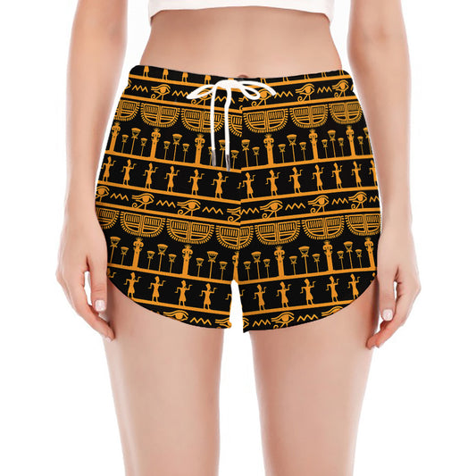 Tribal Egypt Pattern Print Women's Split Running Shorts