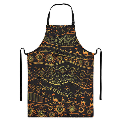 Tribal Ethnic African Pattern Print Bib Apron With Pocket