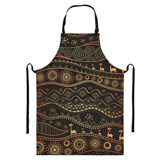 Tribal Ethnic African Pattern Print Bib Apron With Pocket