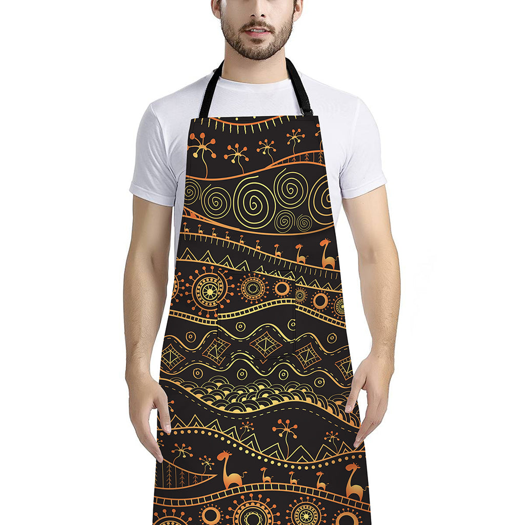 Tribal Ethnic African Pattern Print Bib Apron With Pocket