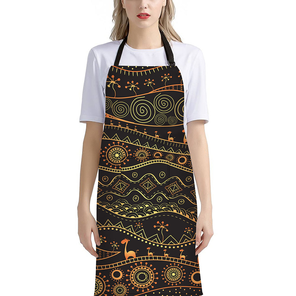 Tribal Ethnic African Pattern Print Bib Apron With Pocket