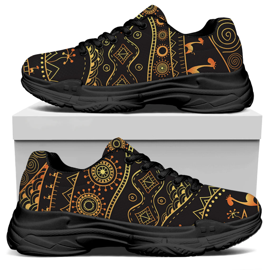 Tribal Ethnic African Pattern Print Black Chunky Shoes