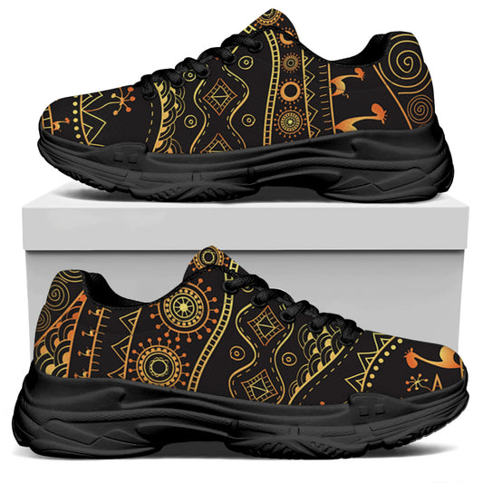 Tribal Ethnic African Pattern Print Black Chunky Shoes