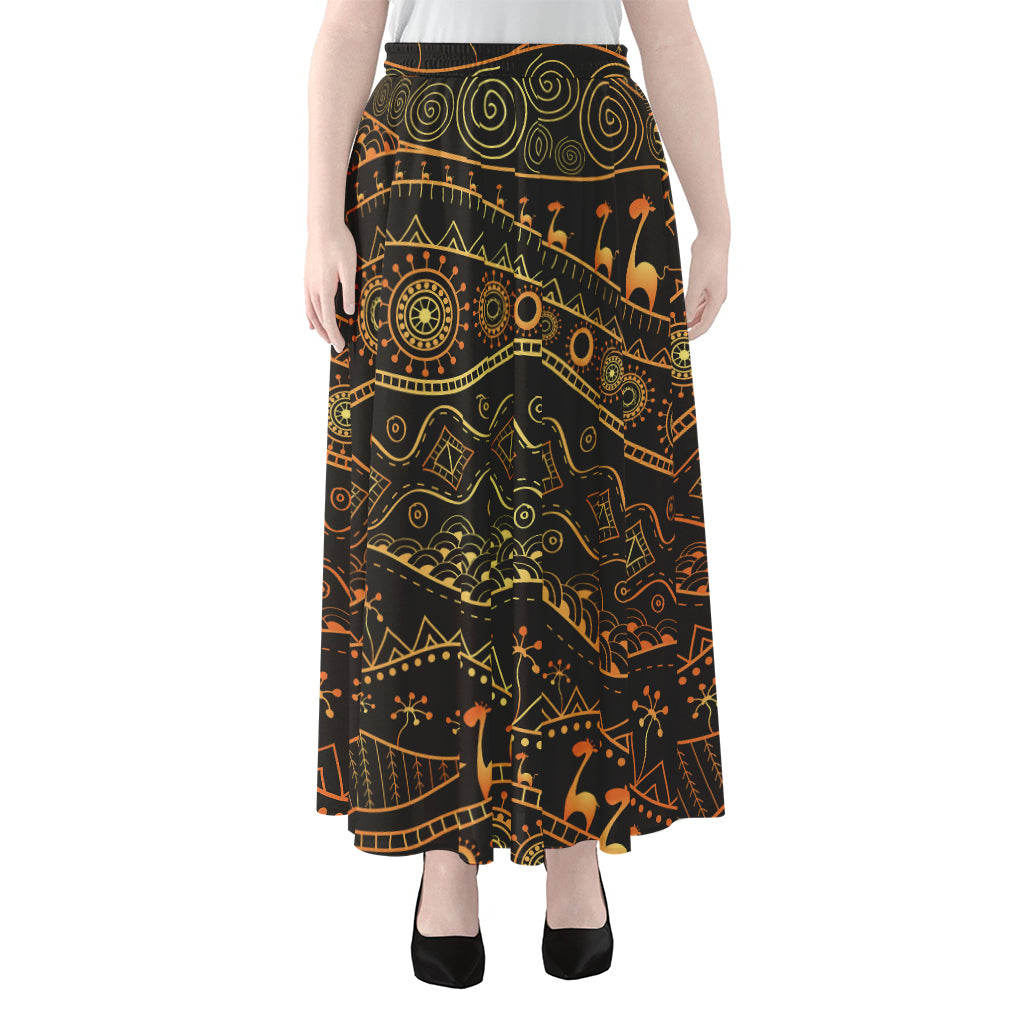 Tribal Ethnic African Pattern Print Chiffon Maxi Skirt