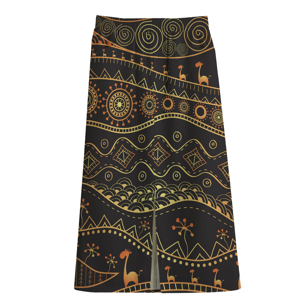 Tribal Ethnic African Pattern Print Cotton Front Slit Maxi Skirt