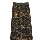 Tribal Ethnic African Pattern Print Cotton Front Slit Maxi Skirt
