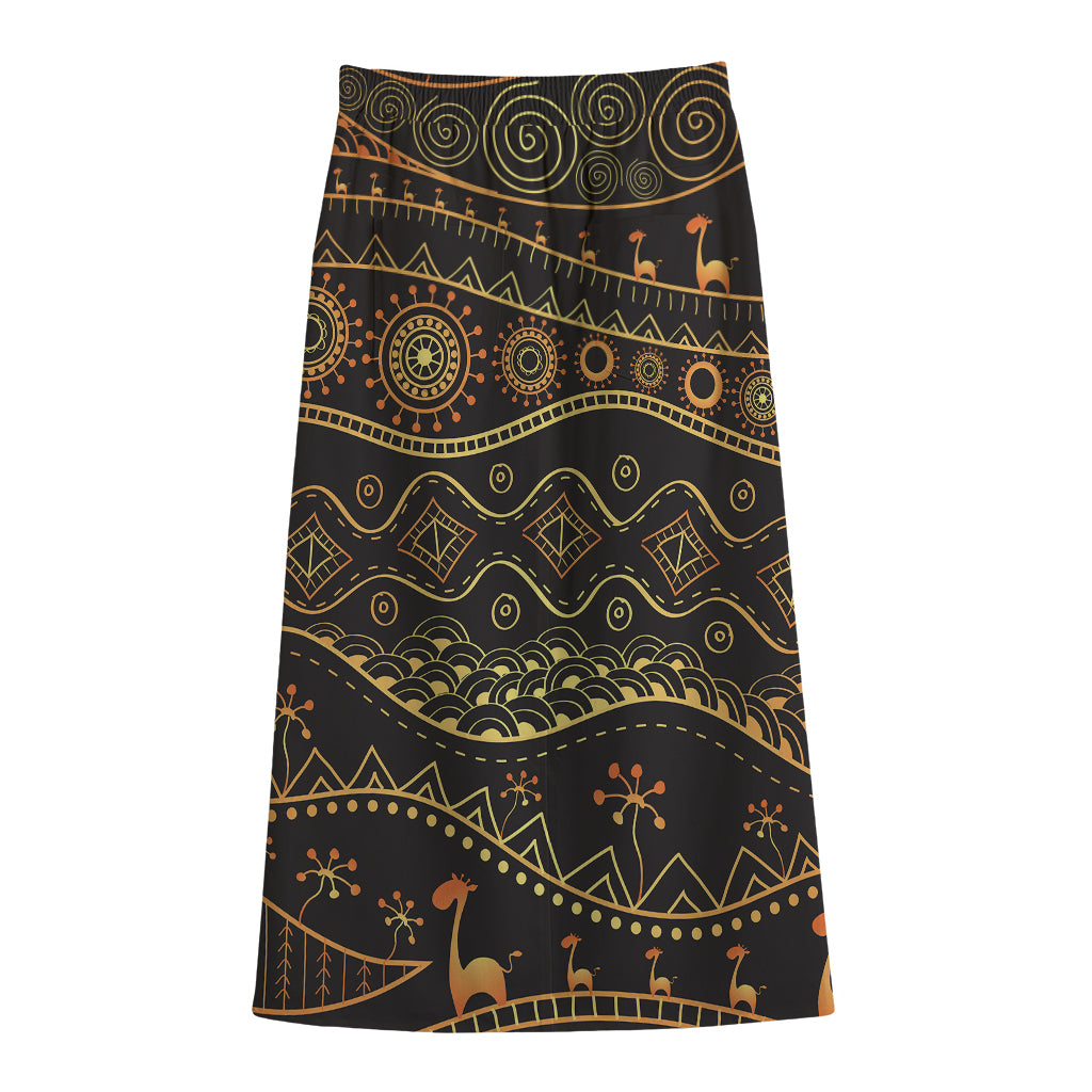 Tribal Ethnic African Pattern Print Cotton Front Slit Maxi Skirt