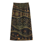 Tribal Ethnic African Pattern Print Cotton Front Slit Maxi Skirt