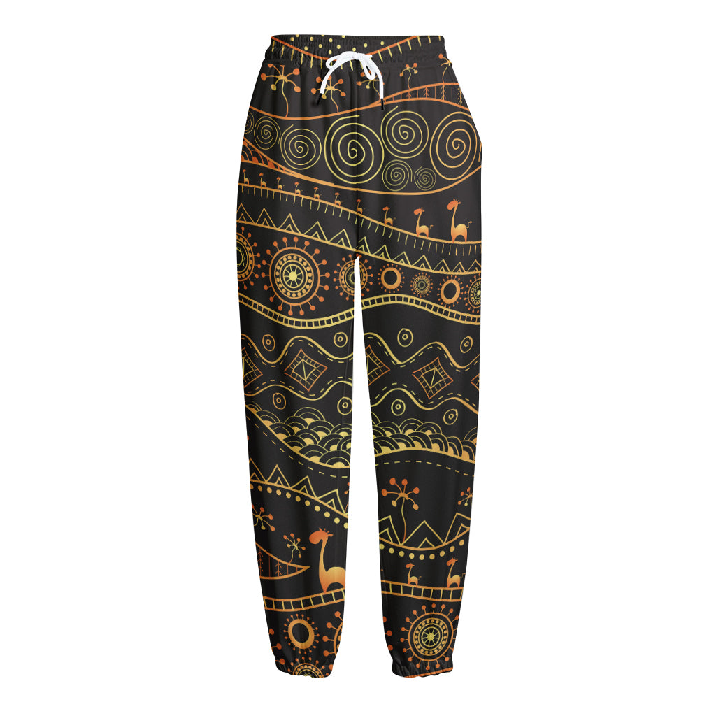 Tribal Ethnic African Pattern Print Fleece Lined Knit Pants
