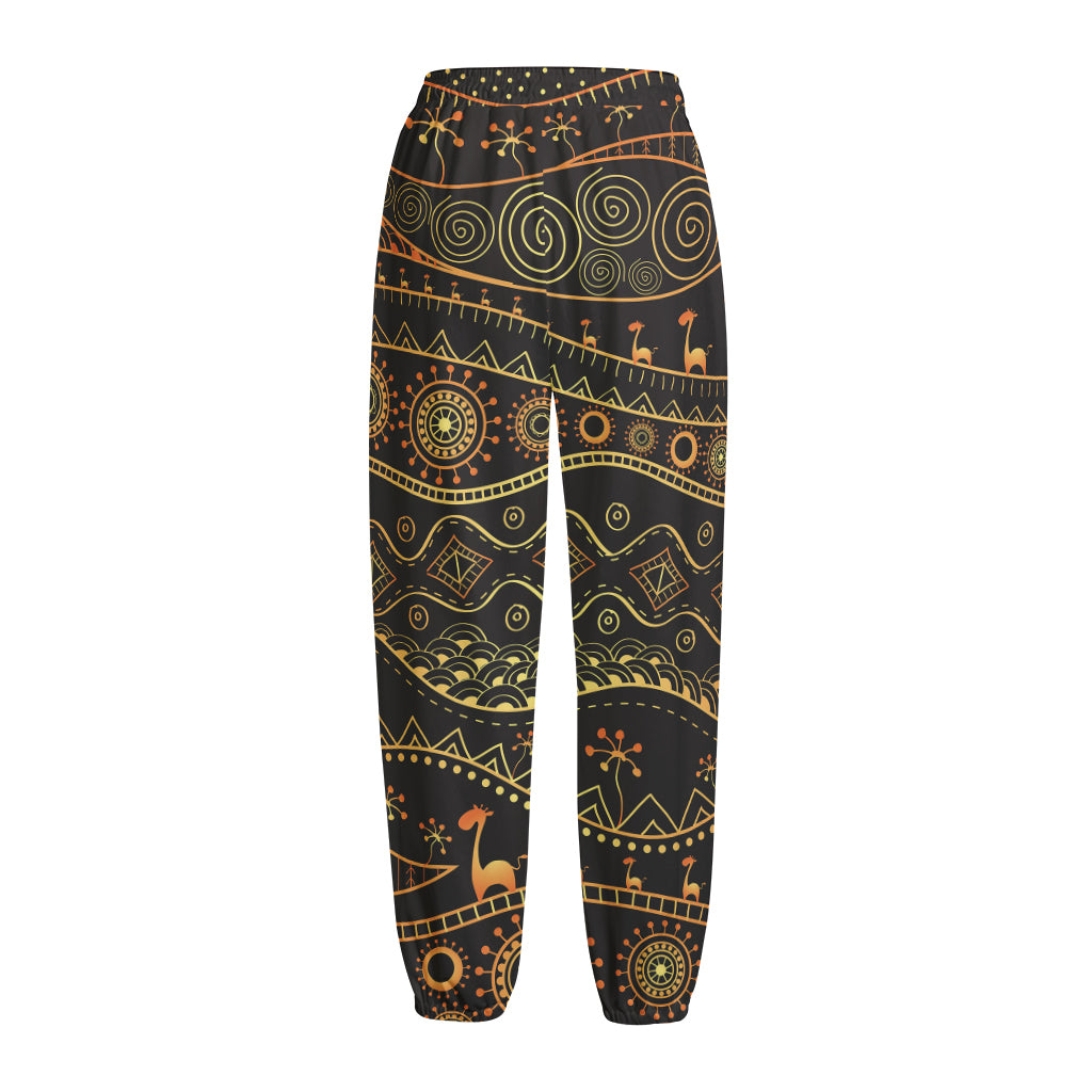 Tribal Ethnic African Pattern Print Fleece Lined Knit Pants
