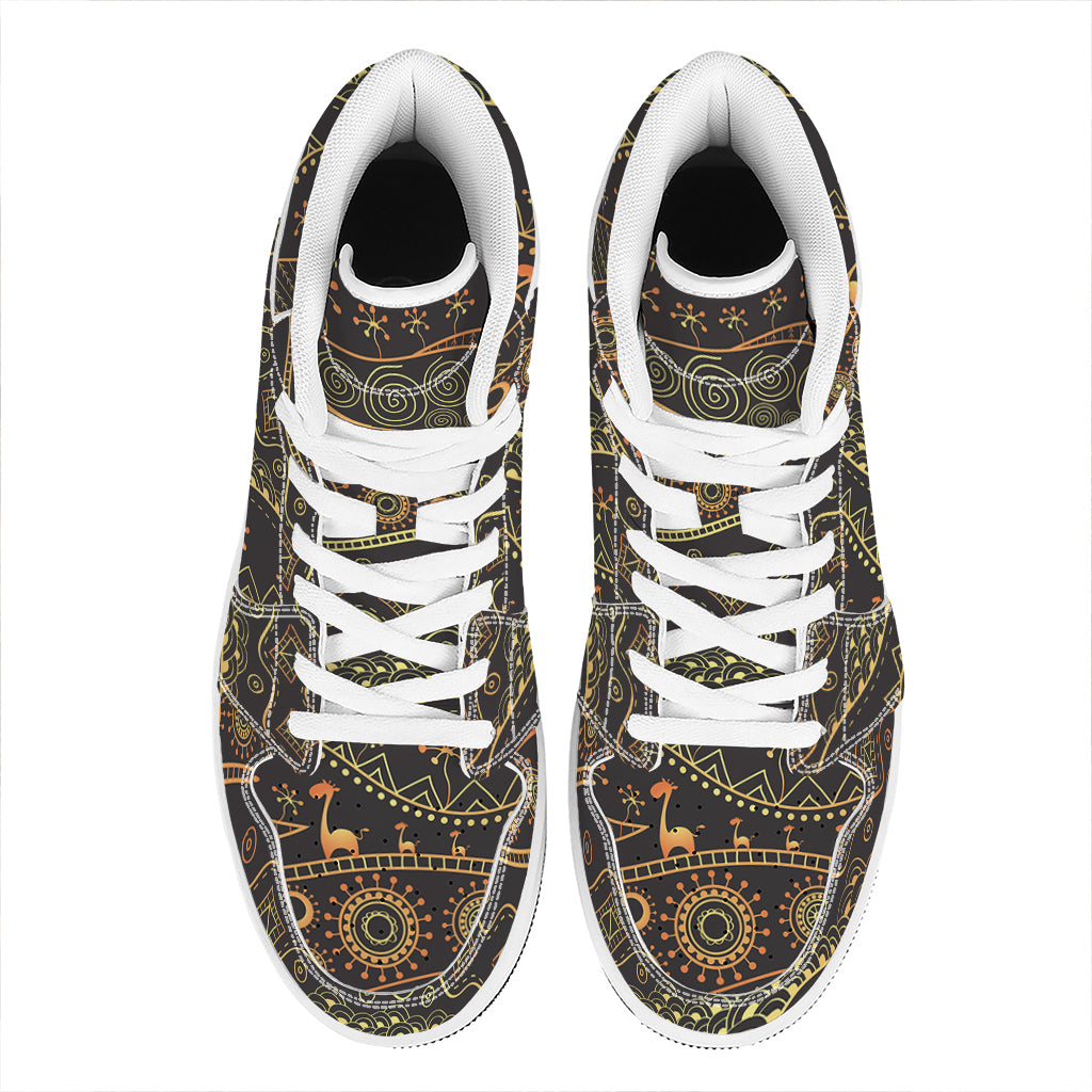 Tribal Ethnic African Pattern Print High Top Leather Sneakers