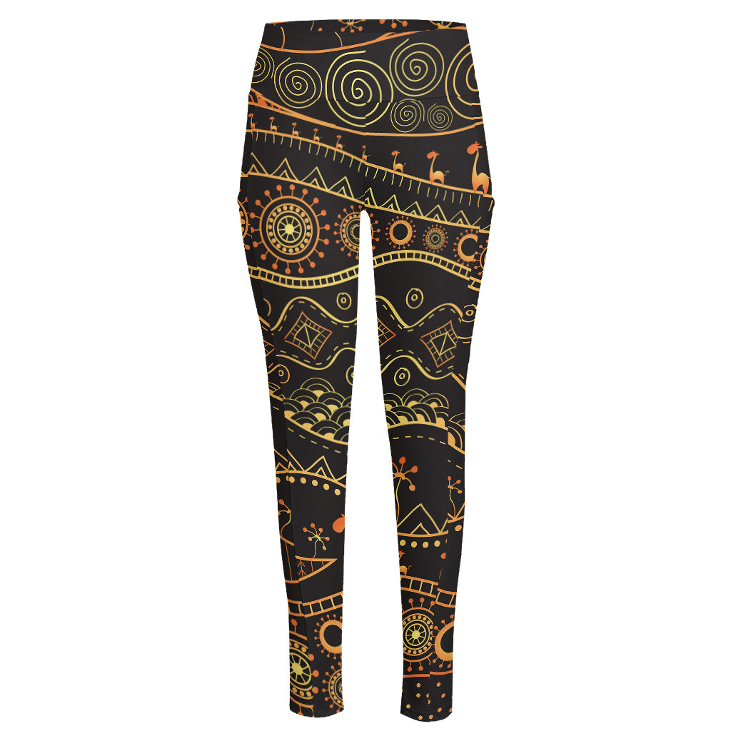 Tribal Ethnic African Pattern Print High-Waisted Pocket Leggings