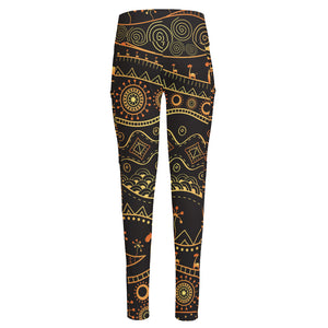 Tribal Ethnic African Pattern Print High-Waisted Pocket Leggings