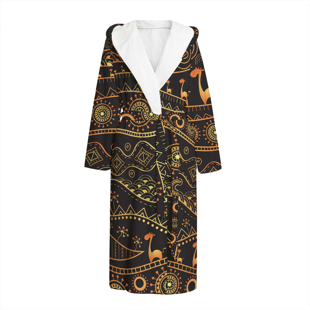 Tribal Ethnic African Pattern Print Hooded Bathrobe